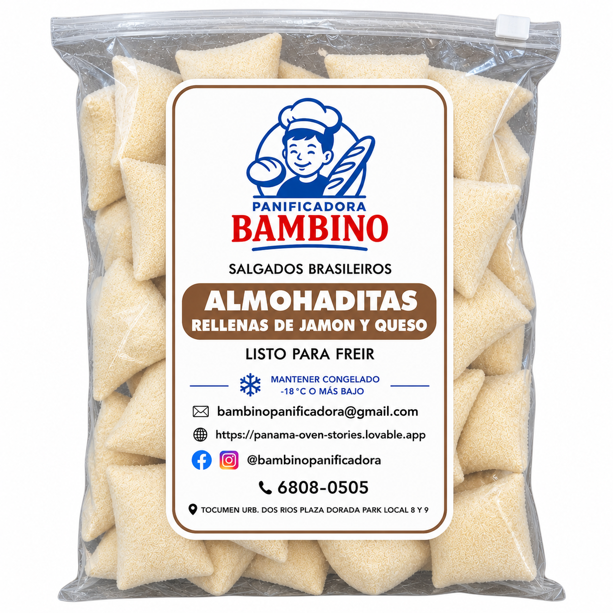 Presentación Almohaditas de Jamón y Queso (Bolsa 25 u.)